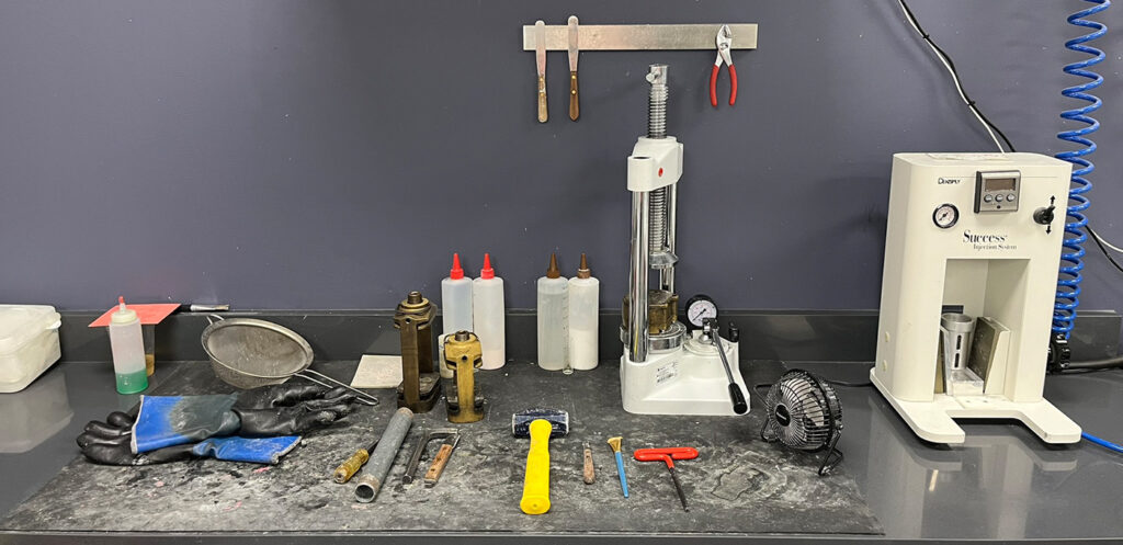 A table with removable lab tools